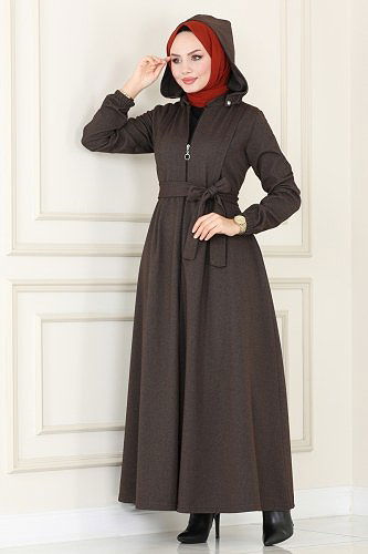 moda selvim Abaya 112DVL817 Brown - Thumbnail