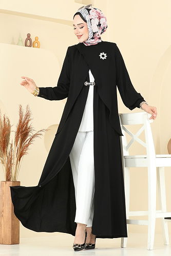 moda selvim Abaya 112OZT1013 Black - Thumbnail