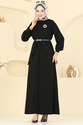 moda selvim Abaya 112OZT1013 Black - Thumbnail