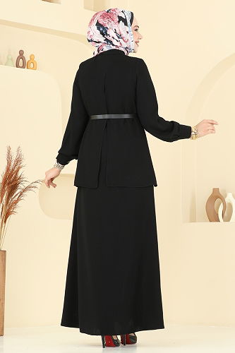 moda selvim Abaya 112OZT1013 Black - Thumbnail