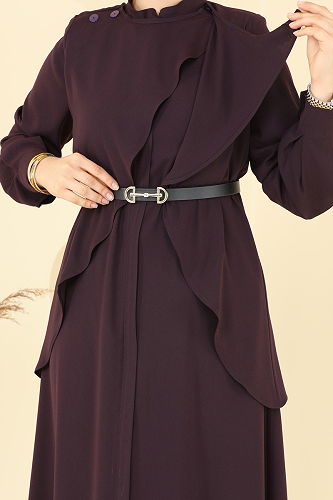 moda selvim Abaya 112OZT1013 Damson - Thumbnail