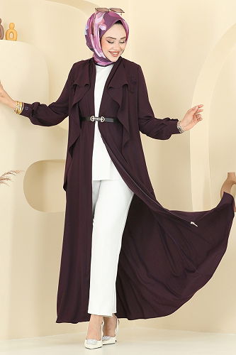 moda selvim Abaya 112OZT1013 Damson - Thumbnail