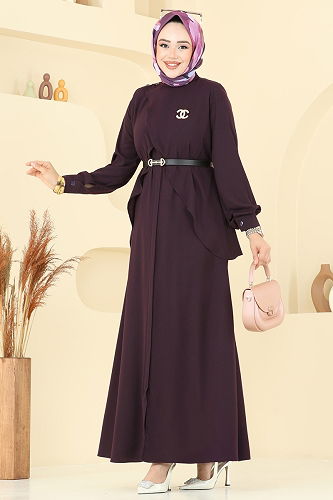 moda selvim Abaya 112OZT1013 Damson - Thumbnail