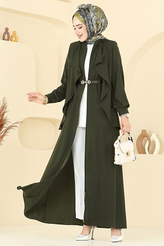 moda selvim Abaya 112OZT1013 Khaki - Thumbnail