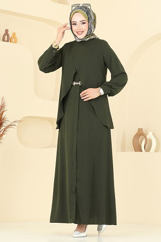 moda selvim Abaya 112OZT1013 Khaki - Thumbnail