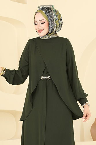 moda selvim Abaya 112OZT1013 Khaki - Thumbnail
