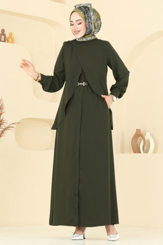 moda selvim عباءة اخضر عفني 112OZT1013 - Thumbnail