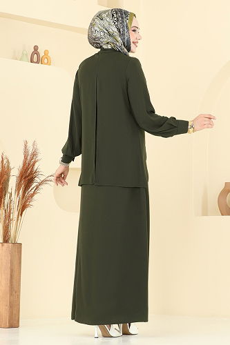 moda selvim عباءة اخضر عفني 112OZT1013 - Thumbnail