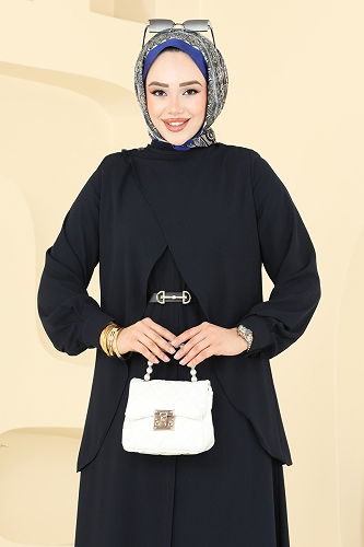 moda selvim Abaya 112OZT1013 Navy Blue - Thumbnail