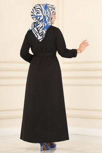 moda selvim Abaya 113MRT754 Black - Thumbnail