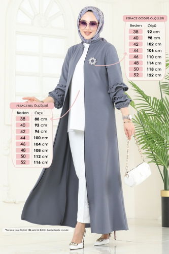 moda selvim عباءة رمادي غامق 1200DLB1088 - Thumbnail