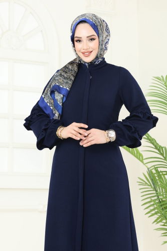 moda selvim عباءة كحلي فاتح 1200DLB1088 - Thumbnail