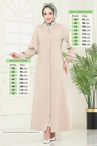 moda selvim عباءة بيج 1200DLB1088 - Thumbnail