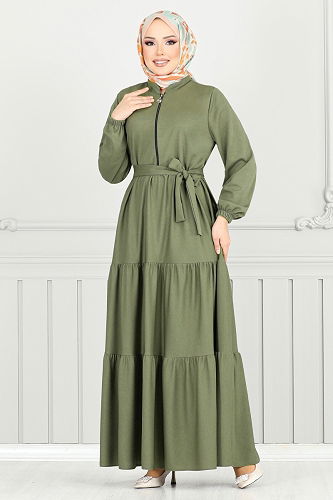 moda selvim Abaya 1202DLB1090-M Khaki - Thumbnail
