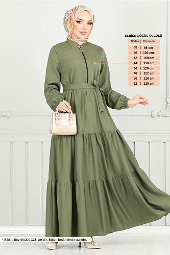 moda selvim Abaya 1202DLB1090-M Khaki - Thumbnail