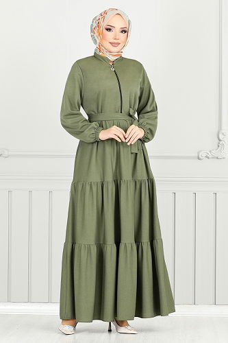 moda selvim Abaya 1202DLB1090-M Khaki - Thumbnail