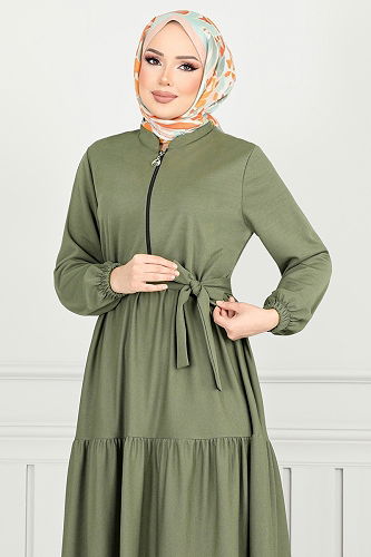 moda selvim Abaya 1202DLB1090-M Khaki - Thumbnail