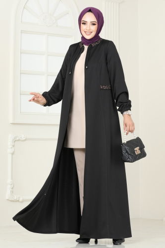 moda selvim Abaya 1204OZT1013 Black - Thumbnail