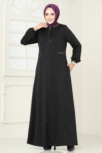 moda selvim Abaya 1204OZT1013 Black - Thumbnail