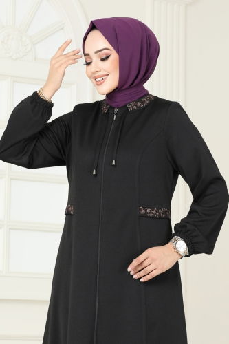 moda selvim Abaya 1204OZT1013 Black - Thumbnail