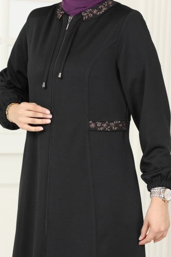 moda selvim Abaya 1204OZT1013 Black - Thumbnail