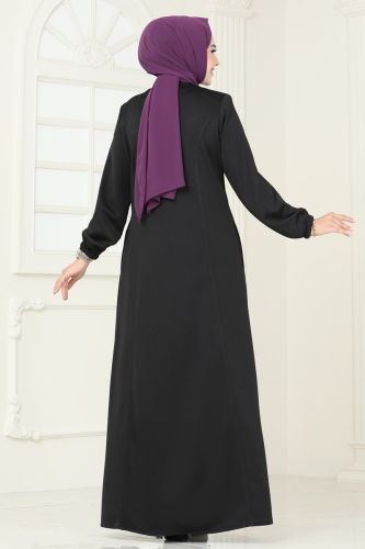 moda selvim Abaya 1204OZT1013 Black - Thumbnail