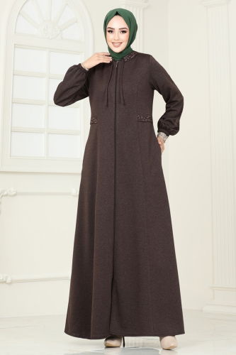 moda selvim Abaya 1204OZT1013 Brown - Thumbnail