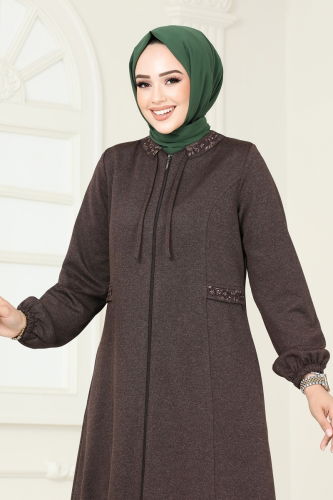 moda selvim Abaya 1204OZT1013 Brown - Thumbnail