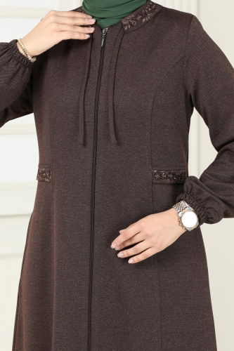 moda selvim Abaya 1204OZT1013 Brown - Thumbnail