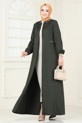 moda selvim Abaya 1204OZT1013 Khaki - Thumbnail