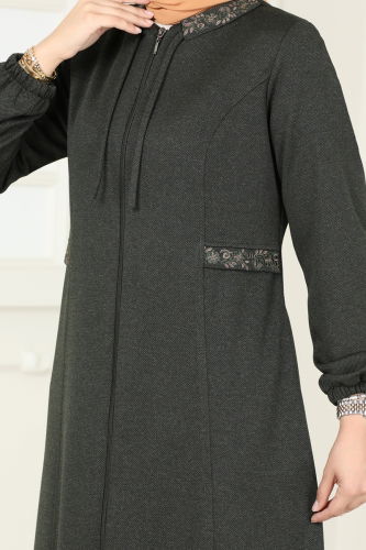 moda selvim Abaya 1204OZT1013 Khaki - Thumbnail