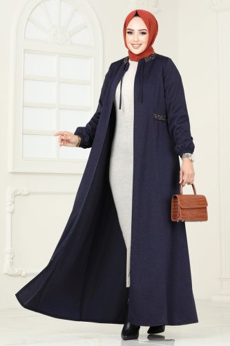 moda selvim Abaya 1204OZT1013 Navy Blue - Thumbnail