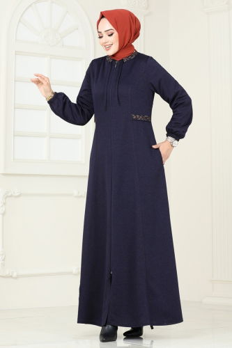 moda selvim Abaya 1204OZT1013 Navy Blue - Thumbnail