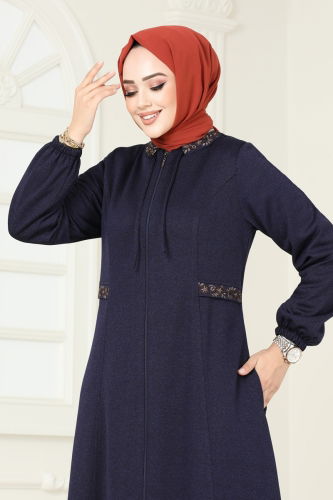 moda selvim Abaya 1204OZT1013 Navy Blue - Thumbnail