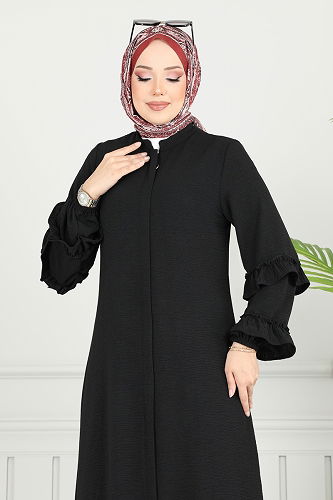 moda selvim عباءة أسود 1205DLB1088 - Thumbnail