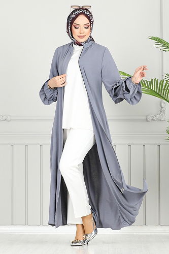 moda selvim عباءة رمادي 1205DLB1090-M - Thumbnail