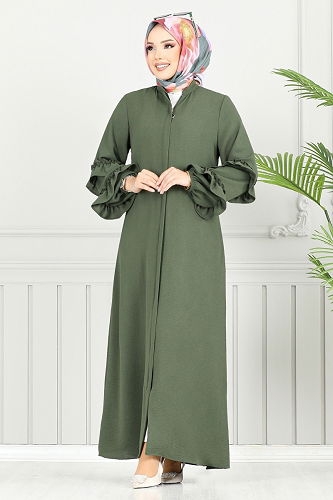 moda selvim Abaya 1205DLB1090-M Khaki - Thumbnail