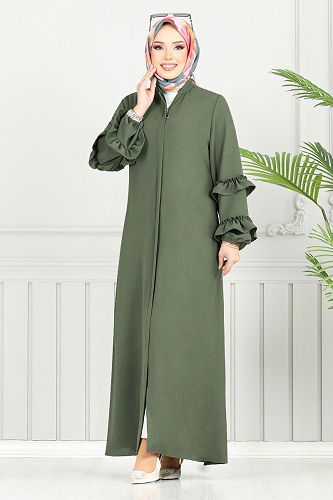moda selvim عباءة اخضر عفني 1205DLB1090-M - Thumbnail