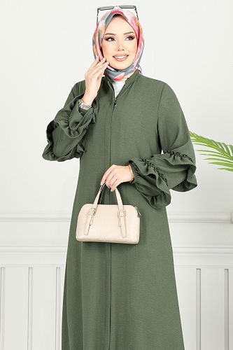 moda selvim عباءة اخضر عفني 1205DLB1090-M - Thumbnail