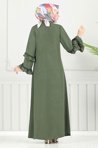 moda selvim عباءة اخضر عفني 1205DLB1090-M - Thumbnail