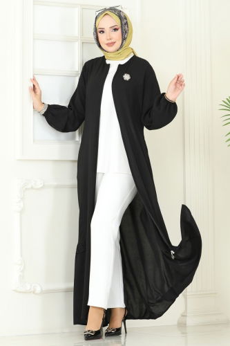 moda selvim Abaya 1206DLB1088 Black - Thumbnail