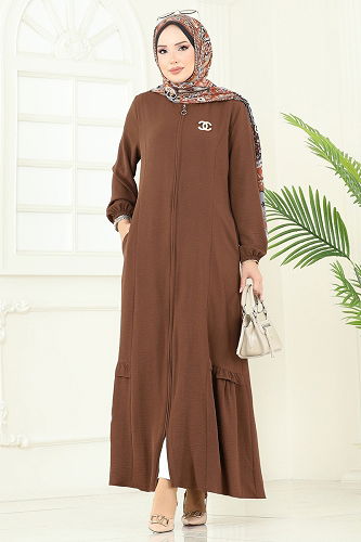 moda selvim Abaya 1206DLB1088 Brown - Thumbnail
