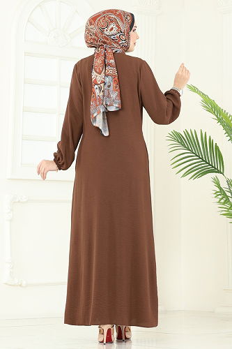 moda selvim Abaya 1206DLB1088 Brown - Thumbnail