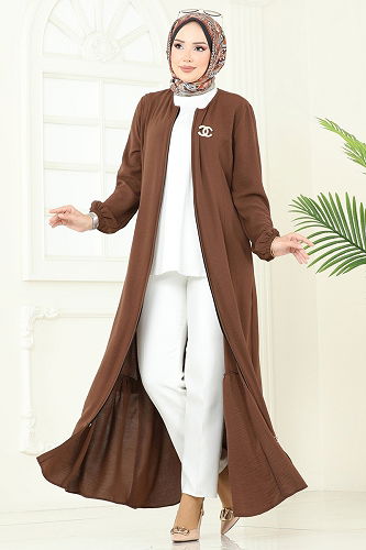 moda selvim عباءة بني 1206DLB1088 - Thumbnail