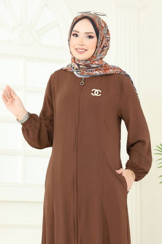 moda selvim عباءة بني 1206DLB1088 - Thumbnail