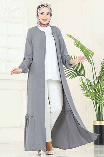 moda selvim عباءة رمادي 1206DLB1088 - Thumbnail