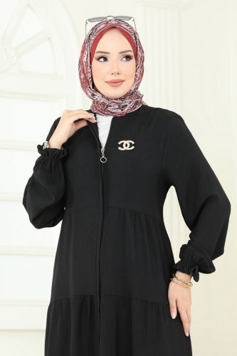 moda selvim Abaya 1207DLB1088 Black - Thumbnail
