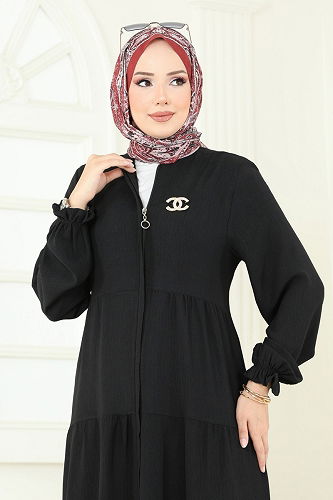 moda selvim Abaya 1207DLB1088 Black - Thumbnail