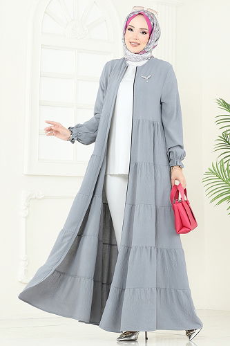 moda selvim Abaya 1207DLB1088 Gray - Thumbnail