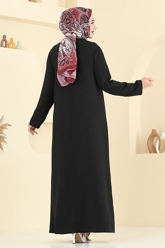 moda selvim Abaya 1361BM387 Black - Thumbnail